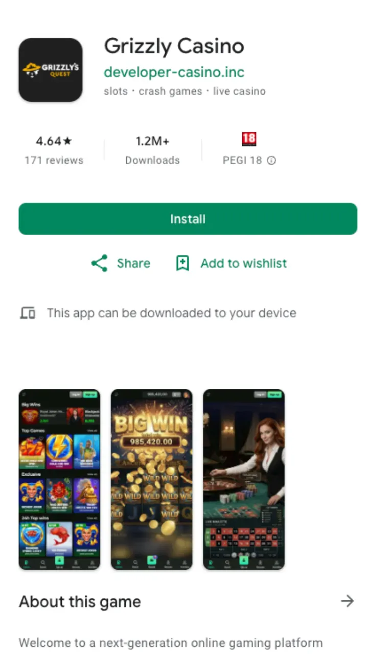 Grizzly Casino app